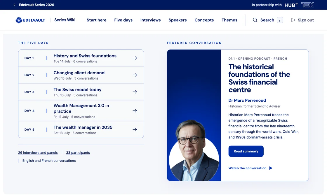 The Series Wiki: the five days with their conversations, and a featured conversation with Dr Marc Perrenoud