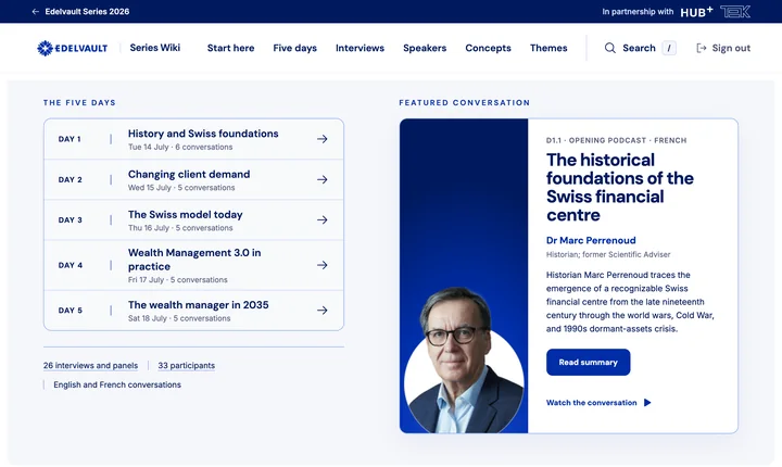 A preview of the Series Wiki, with conversations across the five days and a featured interview with Dr Marc Perrenoud.